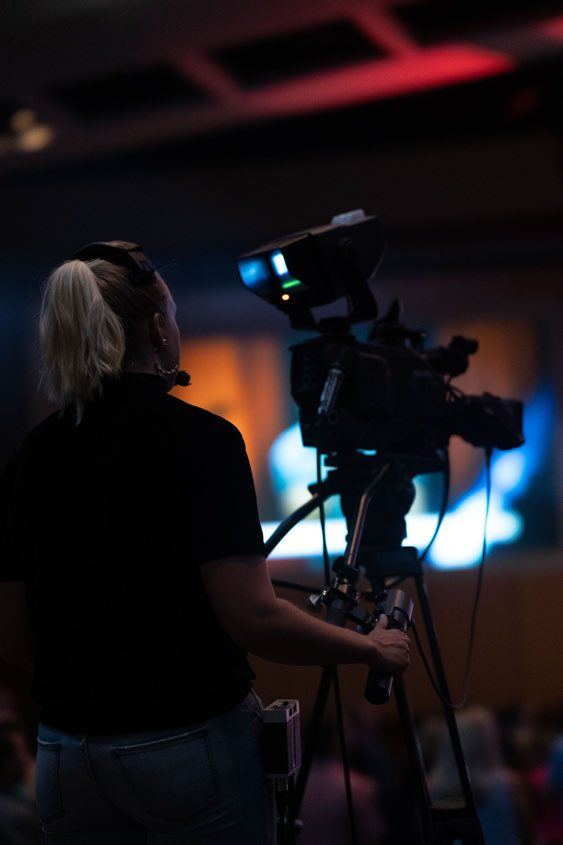 Student camera operator in a studio